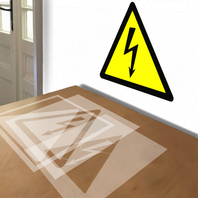 Danger Electric Shock stencil in 3 layers, simulated painting