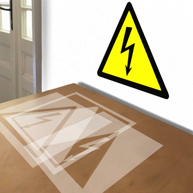 Danger Electric Shock stencil in 3 layers, simulated painting