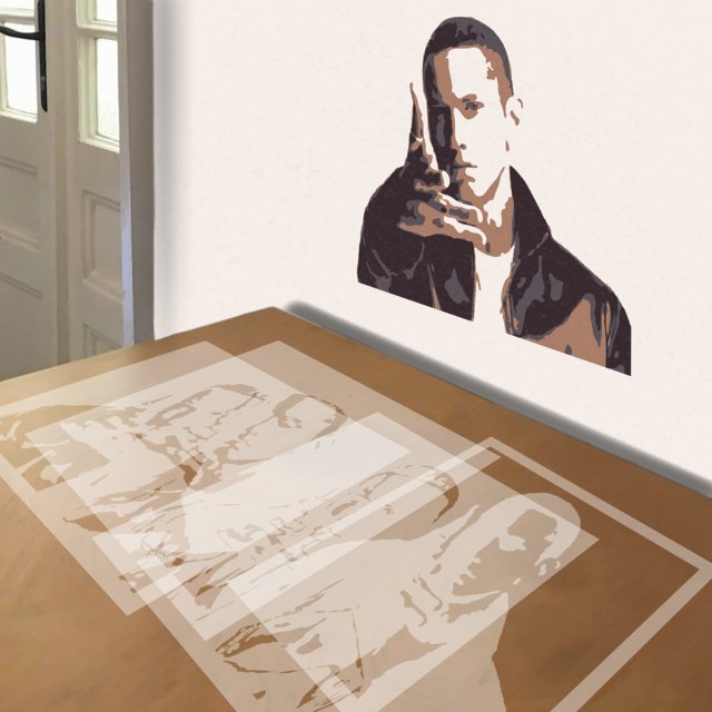 Eminem stencil in 4 layers, simulated painting