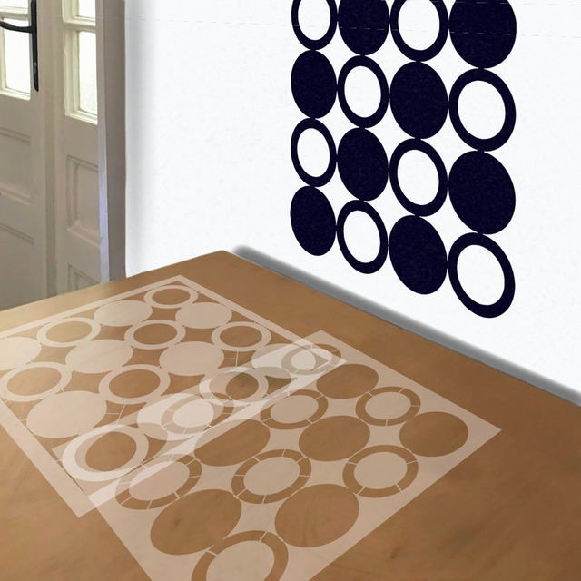 Circles Open and Closed stencil in 2 layers, simulated painting