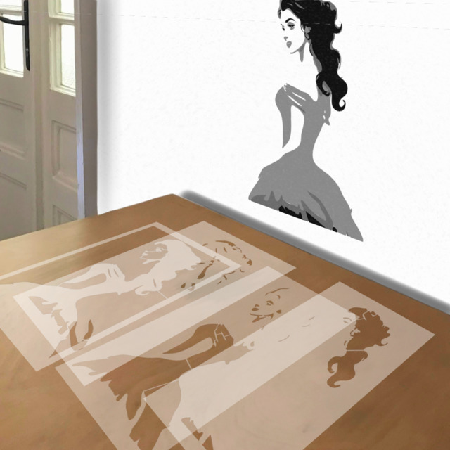 Belle stencil in 4 layers, simulated painting