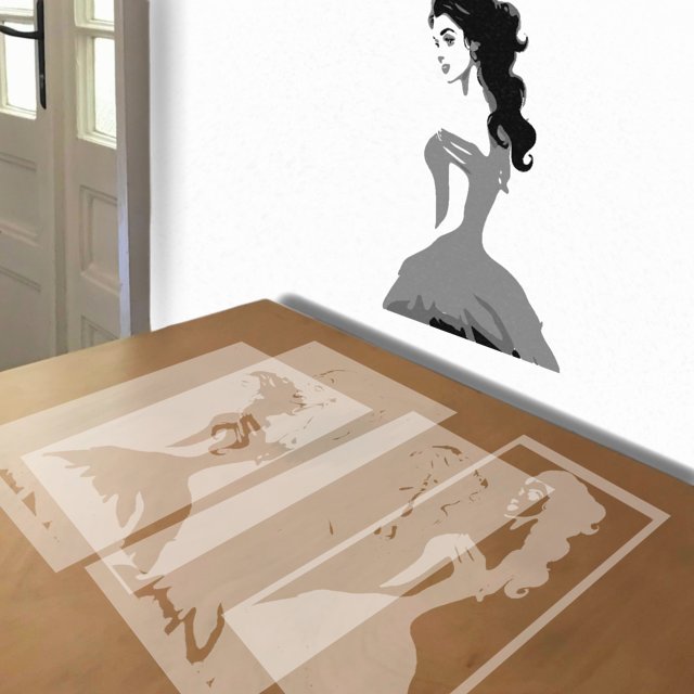 Belle stencil in 4 layers, simulated painting