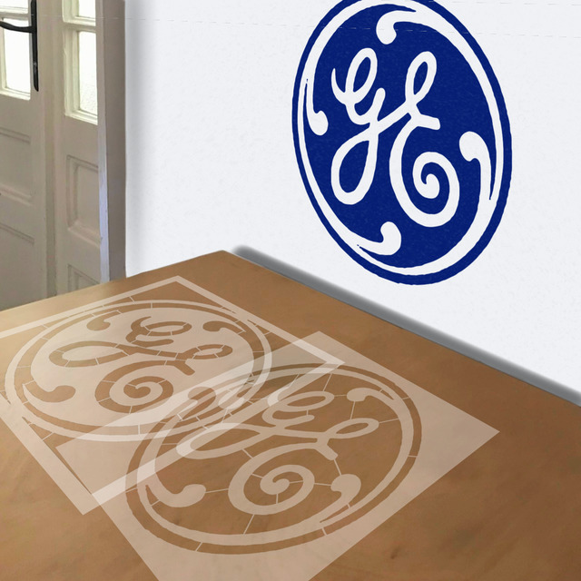 GE Logo stencil in 2 layers, simulated painting