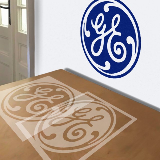 GE Logo stencil in 2 layers, simulated painting