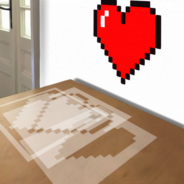 8bit Heart stencil in 3 layers, simulated painting