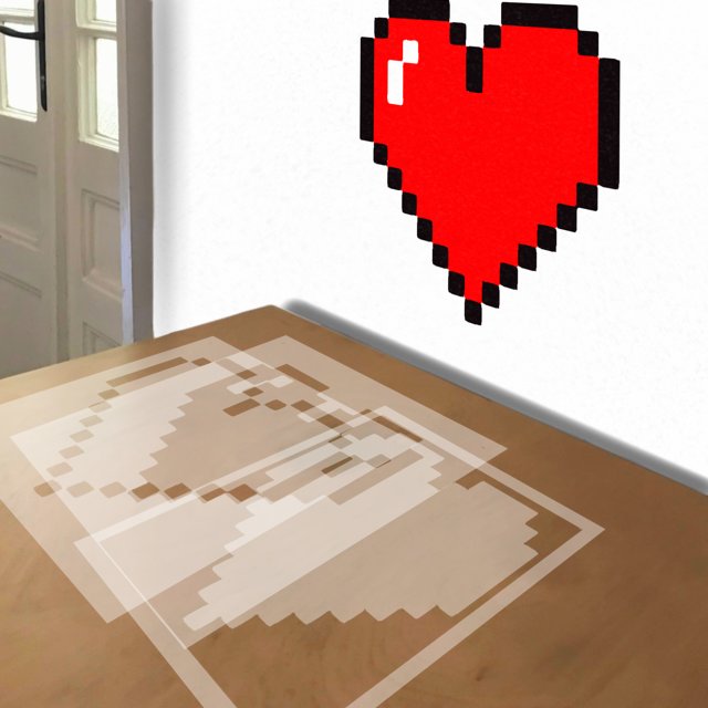 8bit Heart stencil in 3 layers, simulated painting