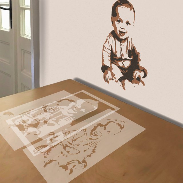 Baby Boy stencil in 3 layers, simulated painting