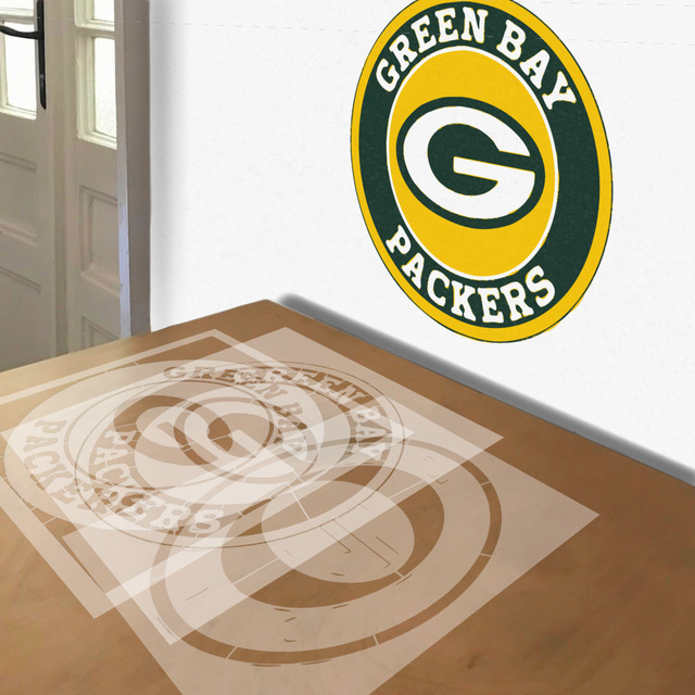 Green Bay Packers stencil in 3 layers, simulated painting