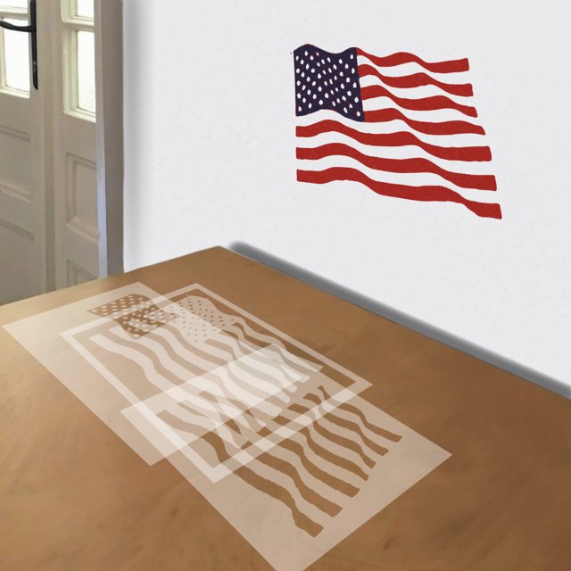 American Flag stencil in 3 layers, simulated painting