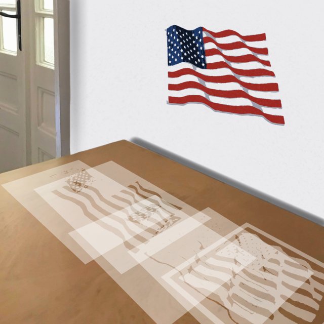 American Flag stencil in 5 layers, simulated painting