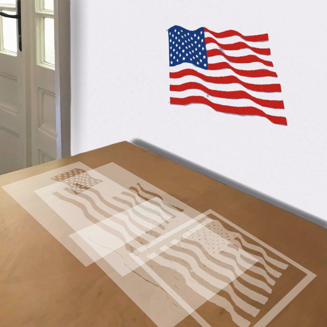 American Flag stencil in 4 layers, simulated painting