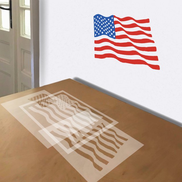American Flag stencil in 3 layers, simulated painting