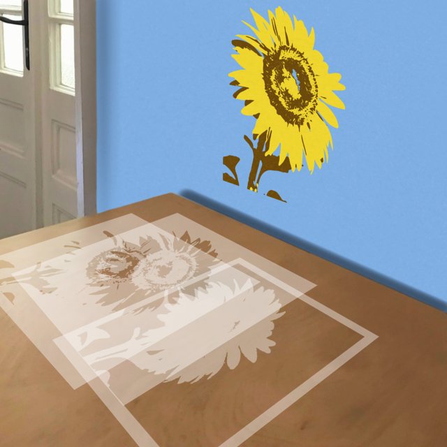 Sunflower stencil in 3 layers, simulated painting