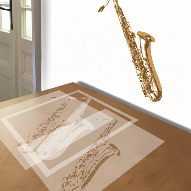 Saxophone stencil in 3 layers, simulated painting