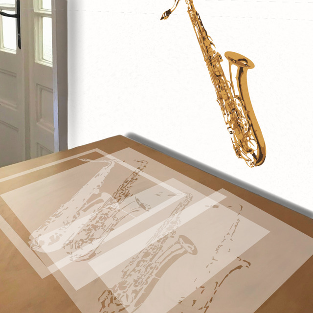 Saxophone stencil in 4 layers, simulated painting