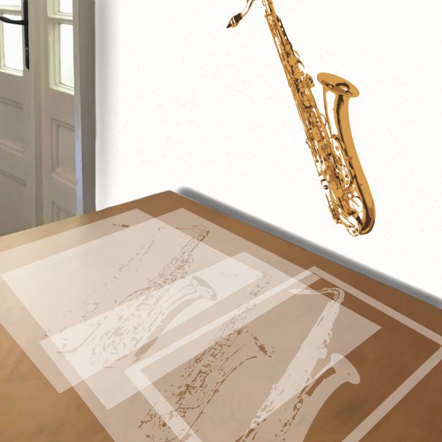 Saxophone stencil in 4 layers, simulated painting