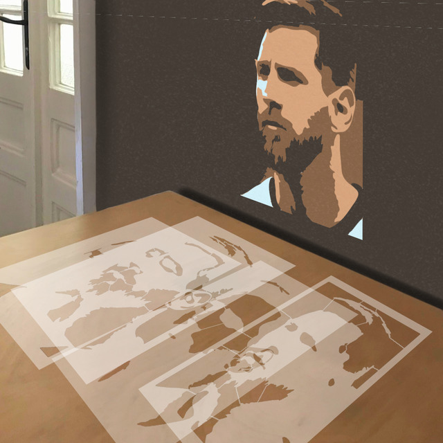 Lionel Messi stencil in 4 layers, simulated painting