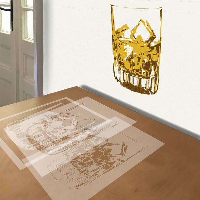 Whiskey stencil in 3 layers, simulated painting