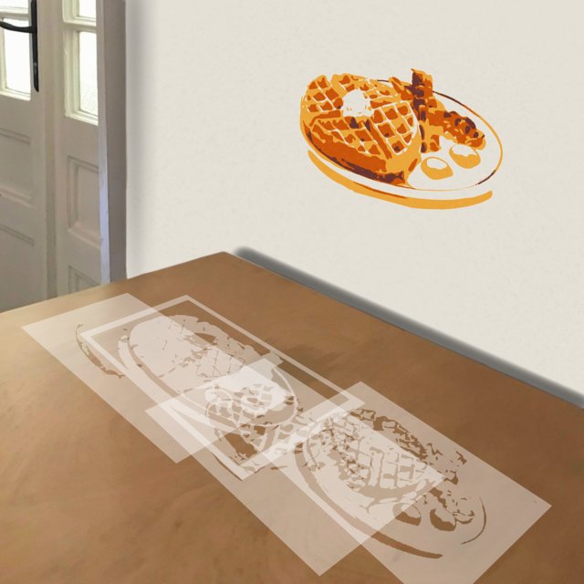 Breakfast stencil in 4 layers, simulated painting