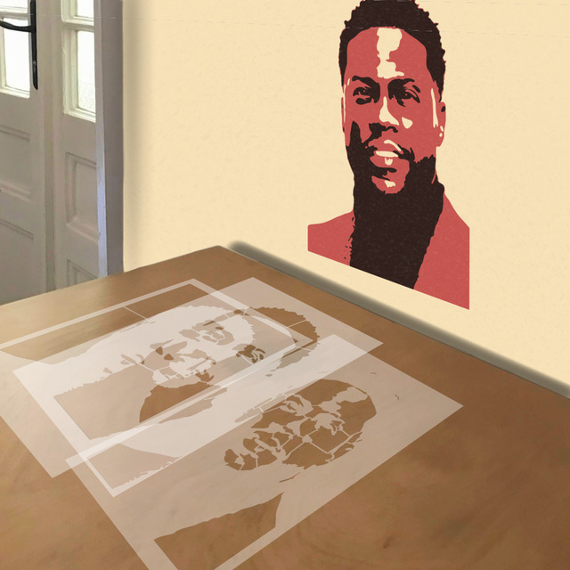 Kevin Hart stencil in 3 layers, simulated painting