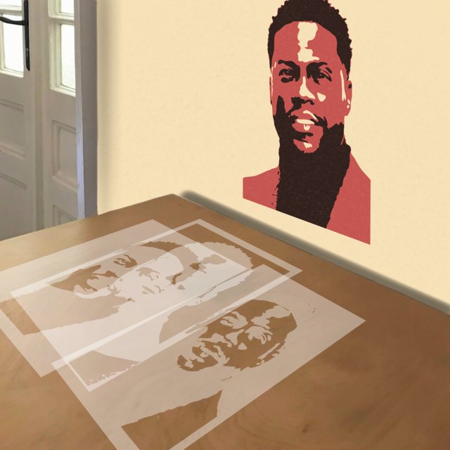 Kevin Hart stencil in 3 layers, simulated painting