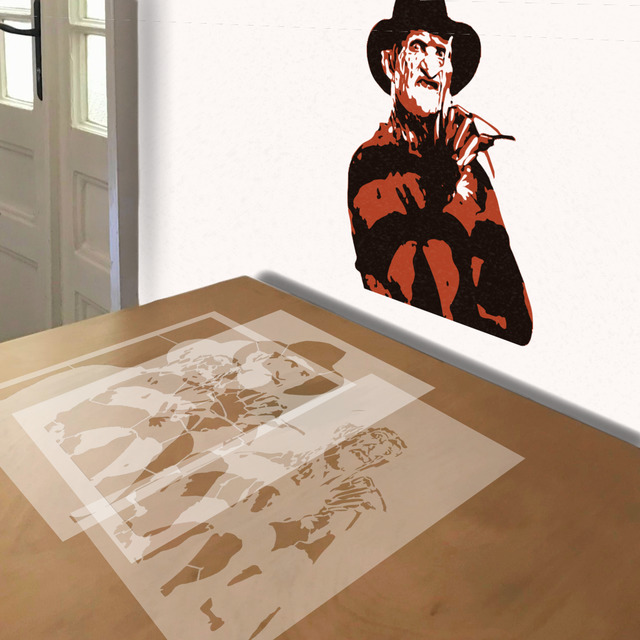 Freddy Krueger stencil in 3 layers, simulated painting