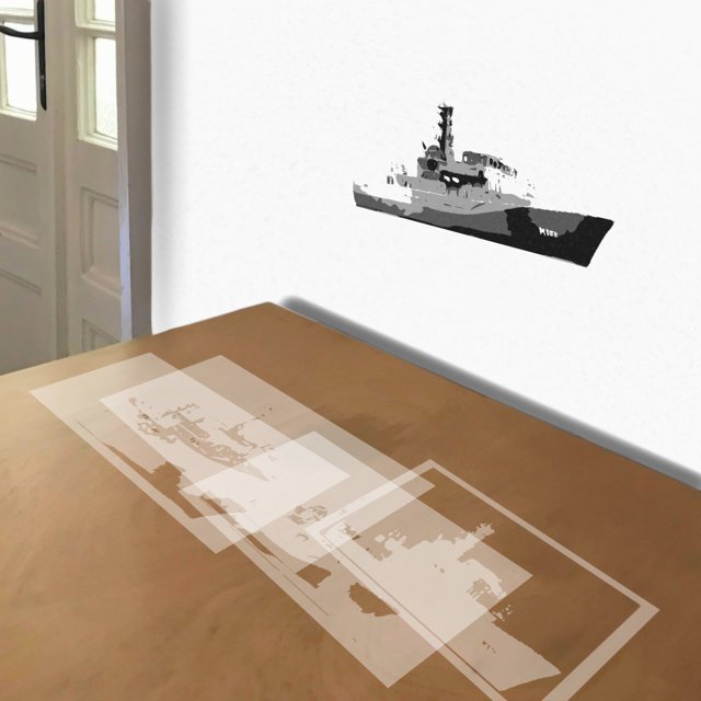 Navy Destroyer stencil in 4 layers, simulated painting