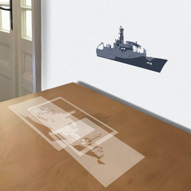 Navy Destroyer stencil in 3 layers, simulated painting