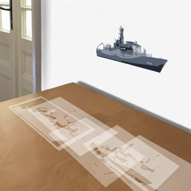 Navy Destroyer stencil in 5 layers, simulated painting
