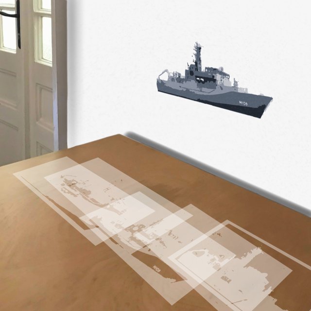 Navy Destroyer stencil in 5 layers, simulated painting