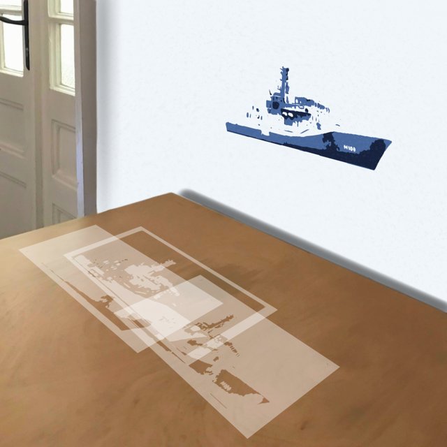 Navy Destroyer stencil in 3 layers, simulated painting