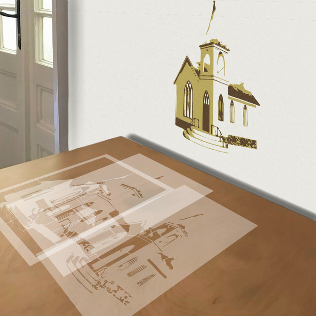 Simulated painting of stencil of Church