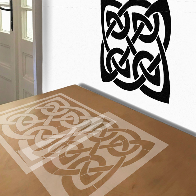 Simulated painting of stencil of Celtic Knot Square