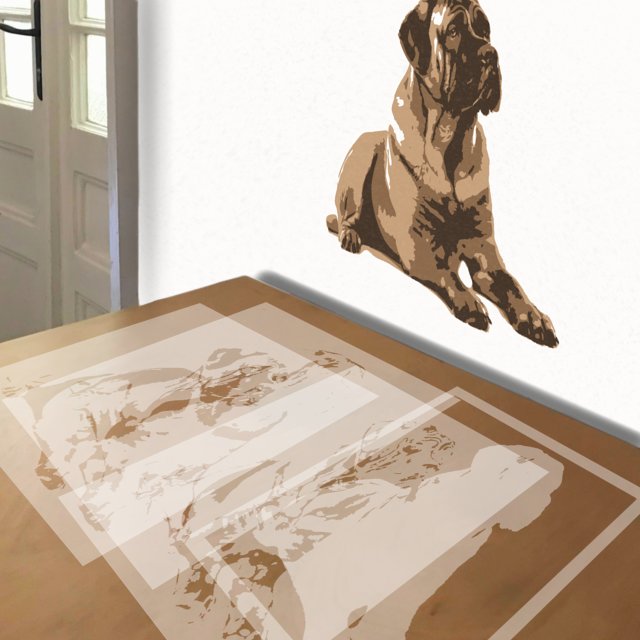 Mastiff stencil in 4 layers, simulated painting