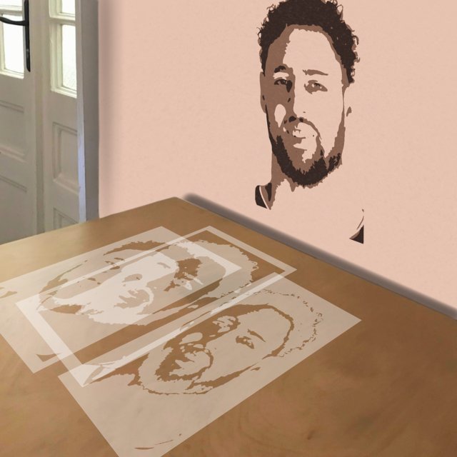 Neymar stencil in 3 layers, simulated painting