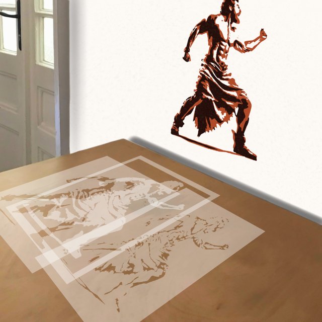 Hercules stencil in 3 layers, simulated painting