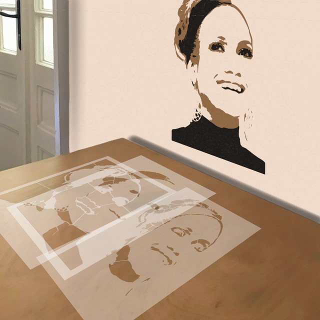 Jennifer Lopez stencil in 3 layers, simulated painting