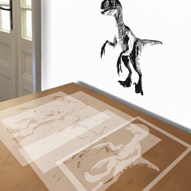 Velociraptor stencil in 4 layers, simulated painting