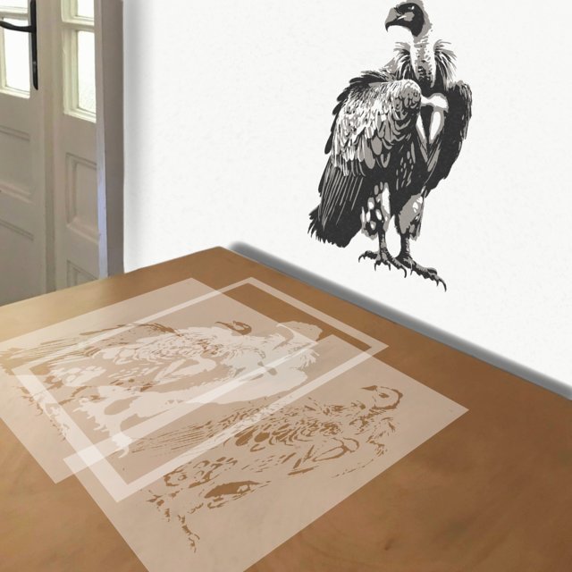 Vulture stencil in 3 layers, simulated painting