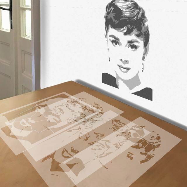 Audrey Hepburn stencil in 4 layers, simulated painting