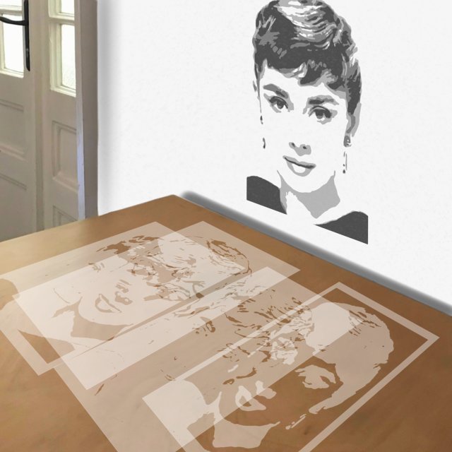 Audrey Hepburn stencil in 4 layers, simulated painting