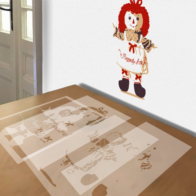 Raggedy Ann stencil in 4 layers, simulated painting