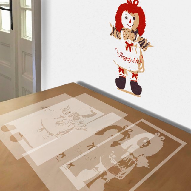 Raggedy Ann stencil in 4 layers, simulated painting