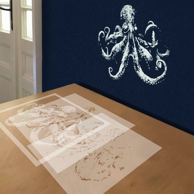 Kraken stencil in 3 layers, simulated painting