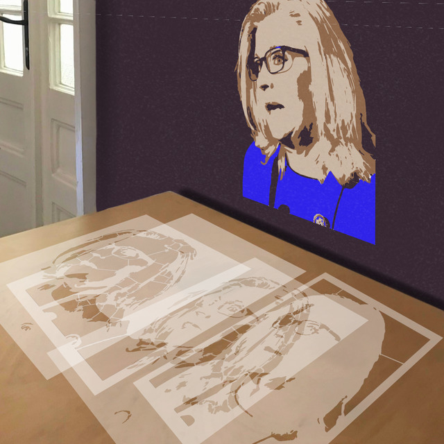 Liz Cheney stencil in 4 layers, simulated painting