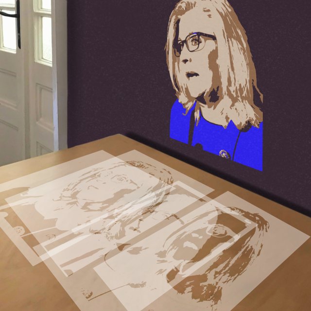 Liz Cheney stencil in 4 layers, simulated painting