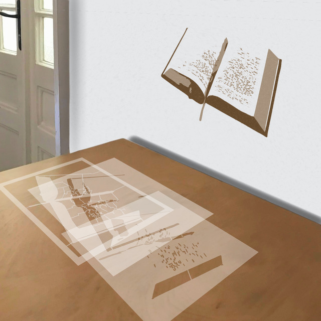 Book stencil in 3 layers, simulated painting