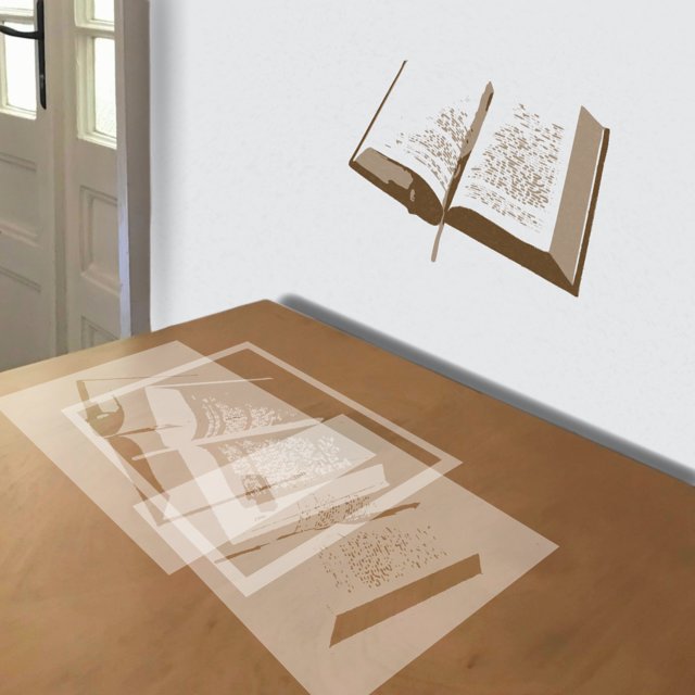 Book stencil in 3 layers, simulated painting