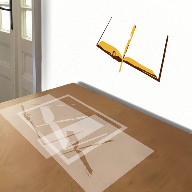 Book stencil in 3 layers, simulated painting