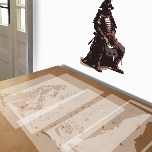 Samurai stencil in 5 layers, simulated painting